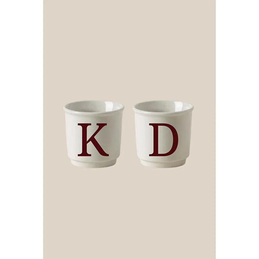 Beige & Stone 2’li Kişiye Özel Harfli Türk Kahvesi & Espresso Seramik Bardak Seti