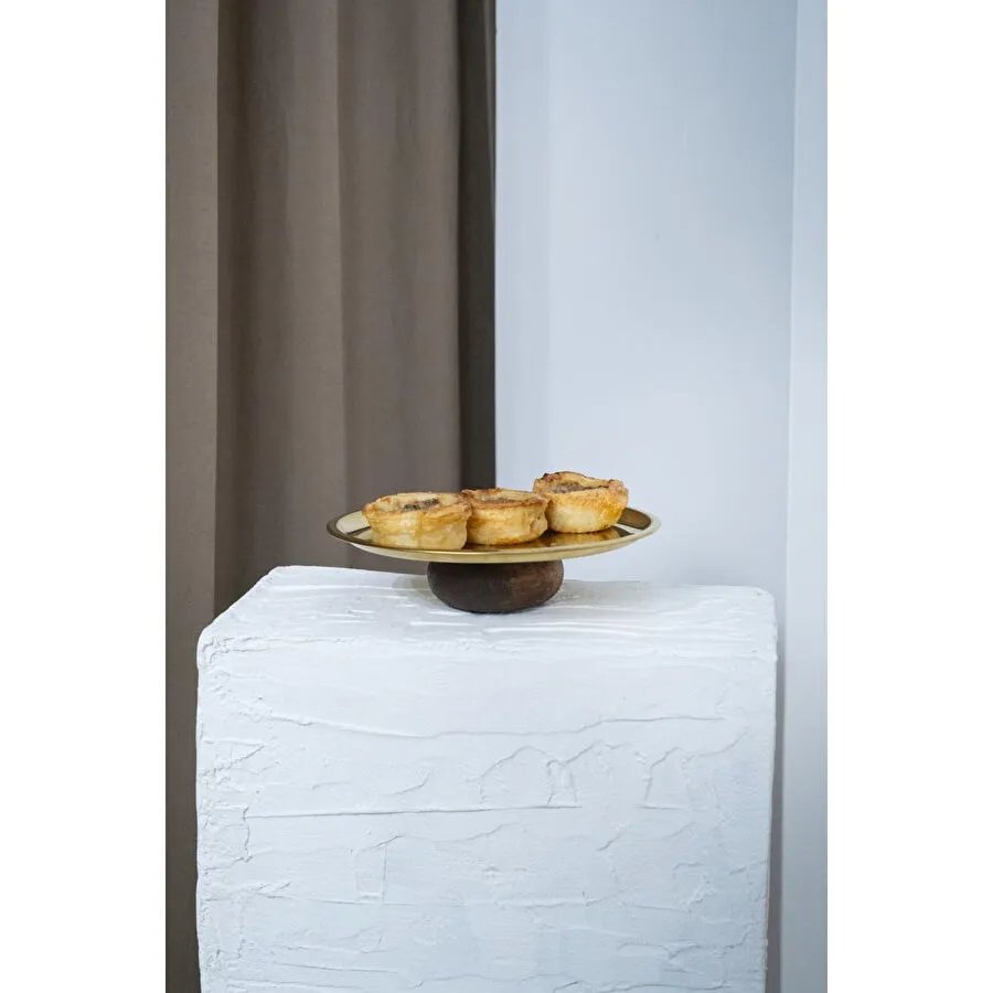 Beige & Stone Ahşap Tabanlı Gold 23 Cm Yuvarlak Servis/sunum Tabak Dekoratif Stand