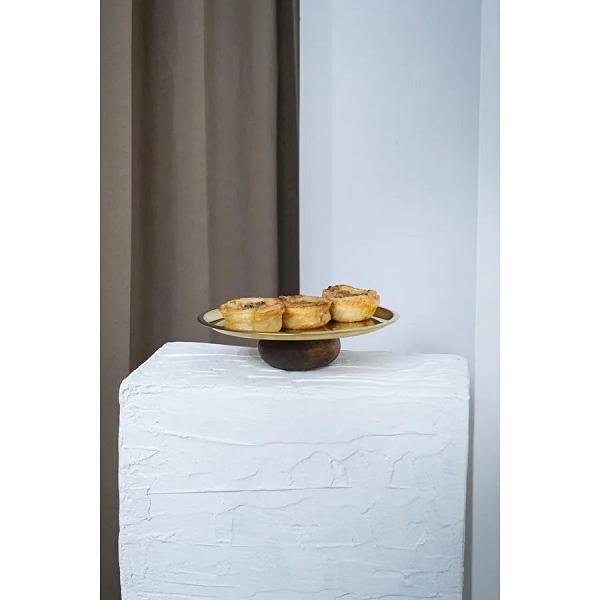 Beige & Stone Ahşap Tabanlı Gold 23 Cm Yuvarlak Servis/sunum Tabak Dekoratif Stand