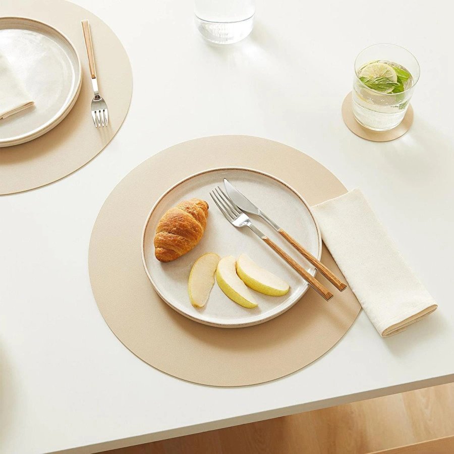Home Wave 2'li Bej/taş Renk Suni Deri Amerikan Servis Ø 36 Cm